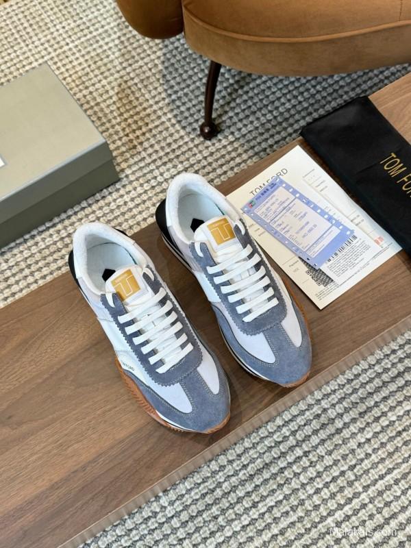 2025 Unisex TOM FORD Blue White Grey Leather Suede Sneakers LY00360(F)/LY00370(M)