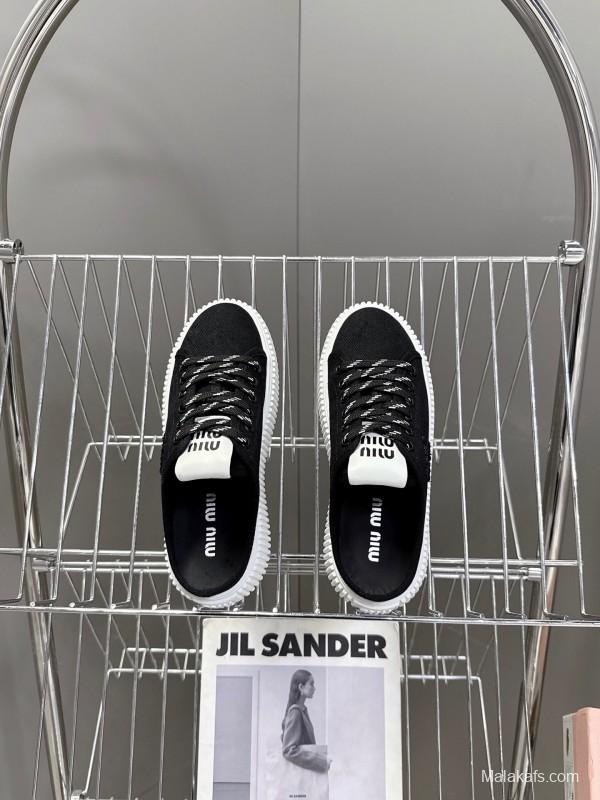 2025 Women Miu Miu Black Canvas Sneakers LY