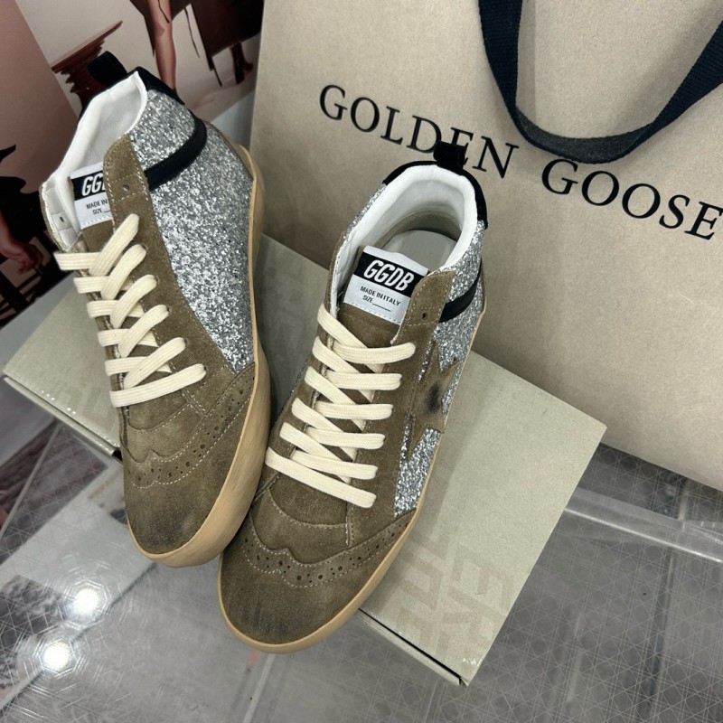2024 Unisex Golden Goose Deluxe Brand Grey Silver Glitter Suede Leather High-Top Sneakers MJ00300
