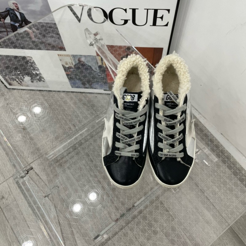 2025 Women GGDB Silver Black Leather Shearling Sneakers