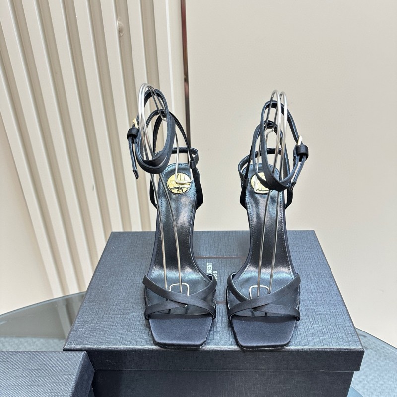2025 Women Yves Saint Laurent Black Leather Sandals MJ00290