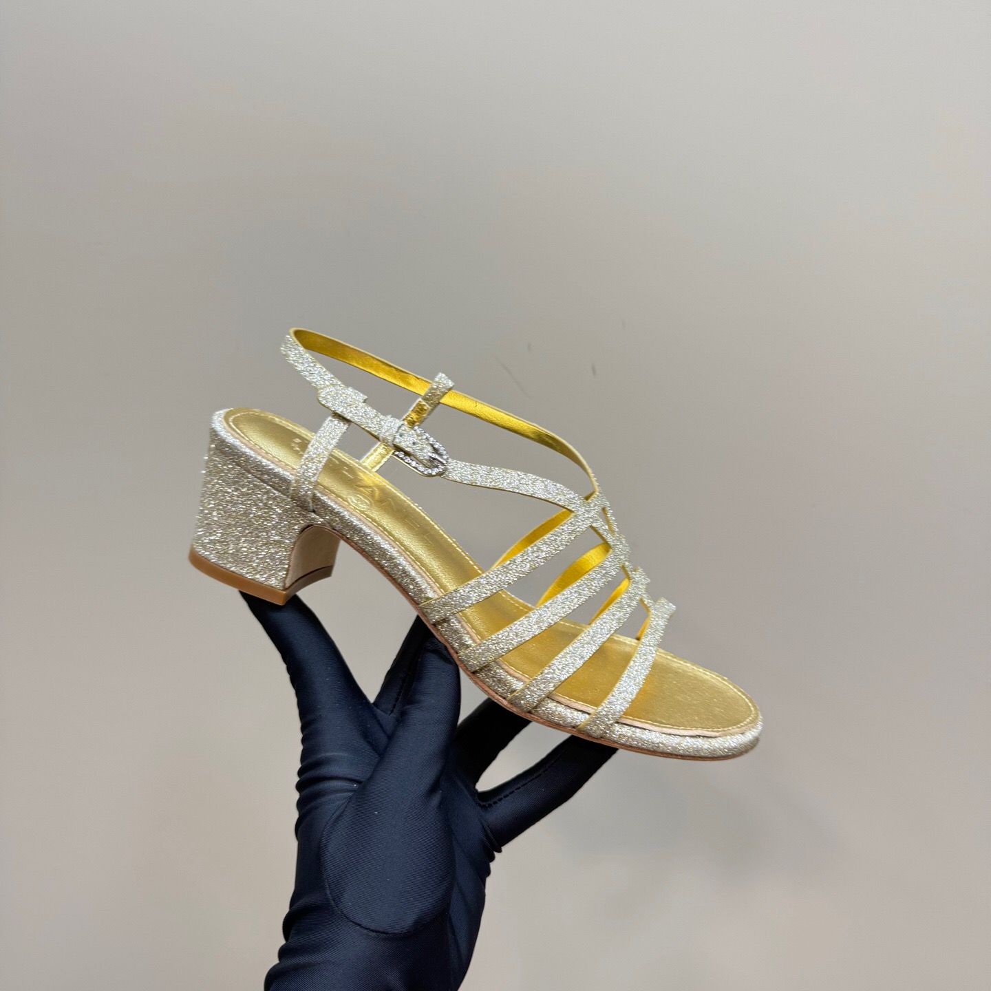2025 Women Chanel Gold Leather Sandals KFY00290