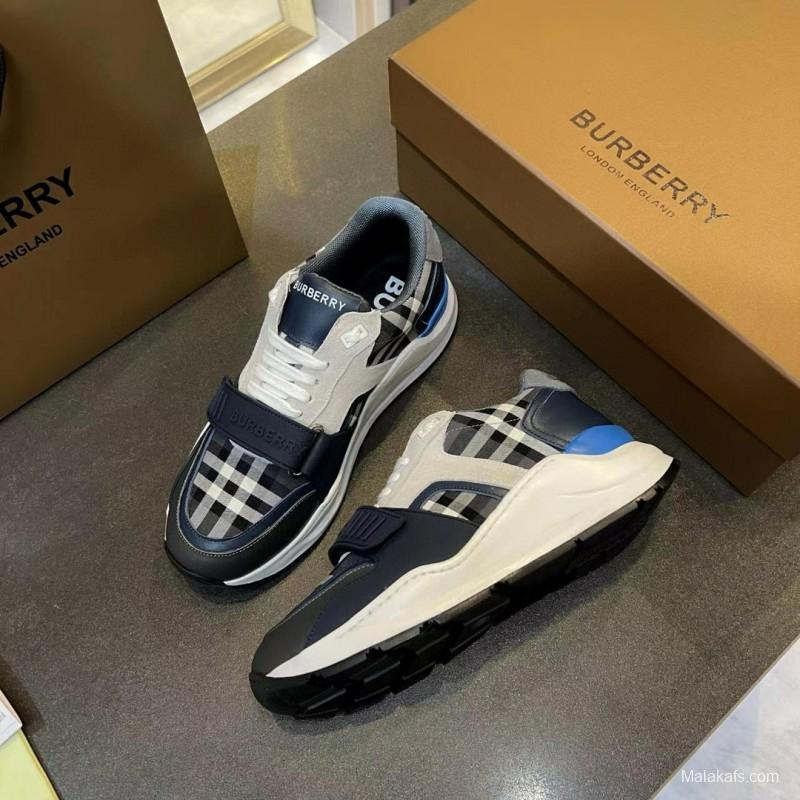 2025 Unisex Burberry Black White Beige Suede Leather Cotton Sneakers Vintage Check MJ00360