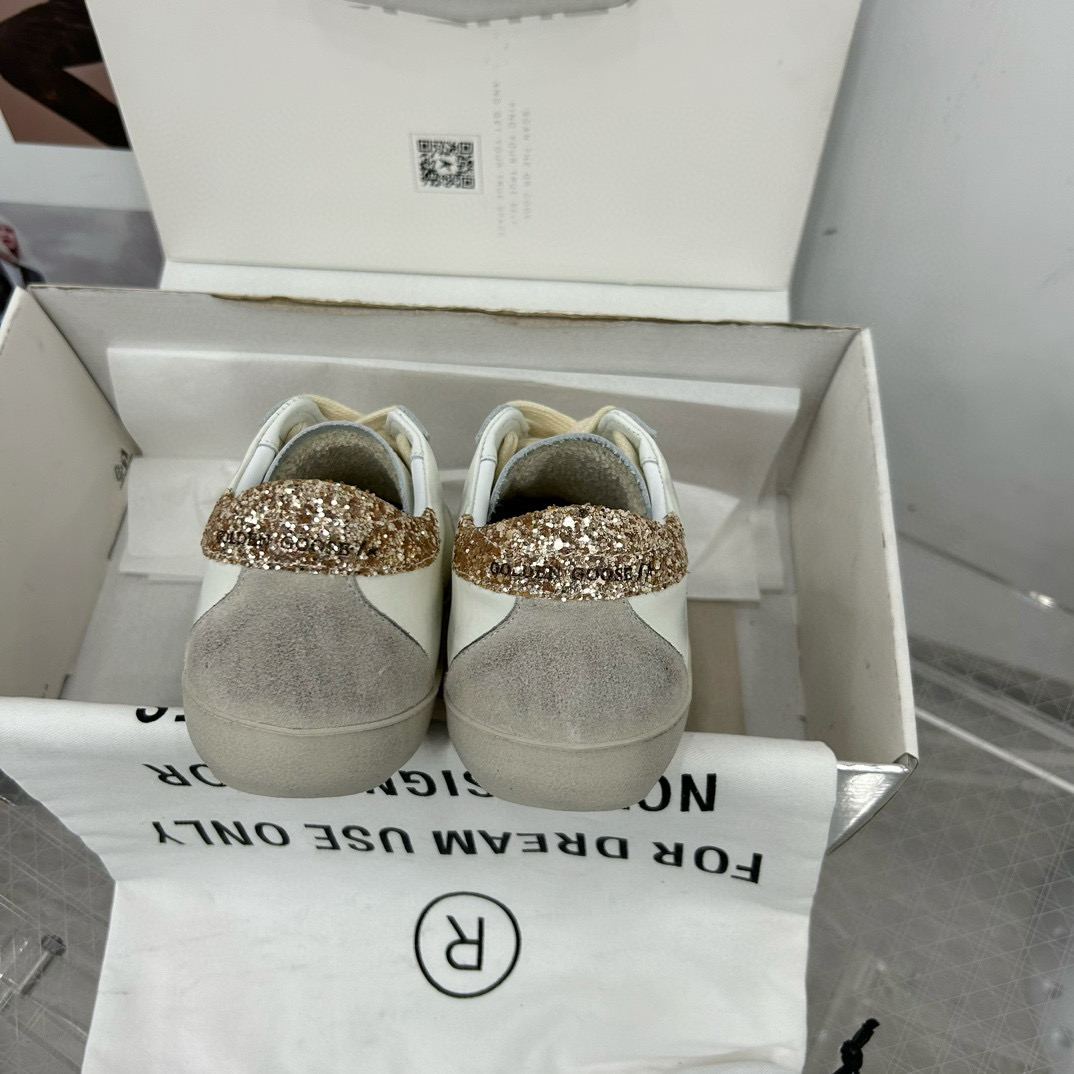 2025 Women GGDB White Grey Glitter Leather Sneakers