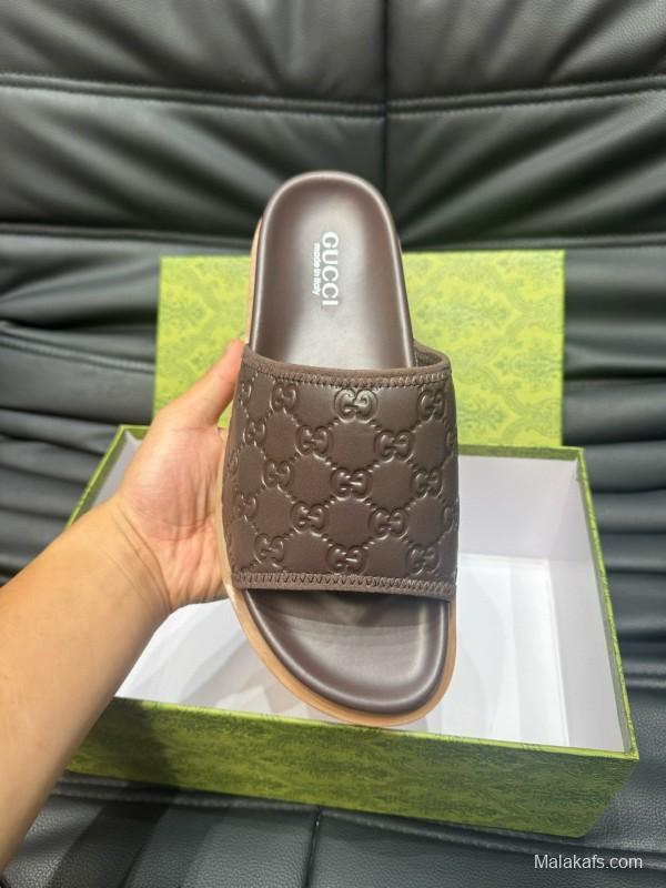 2024 Gucci brown leather Slippers MJ00200