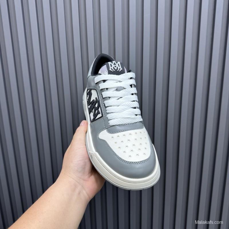 2025 Unisex Amiri White Grey Leather Sneakers MJ00360