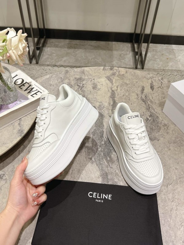 2025 Women Celine White Leather Platform Sneakers