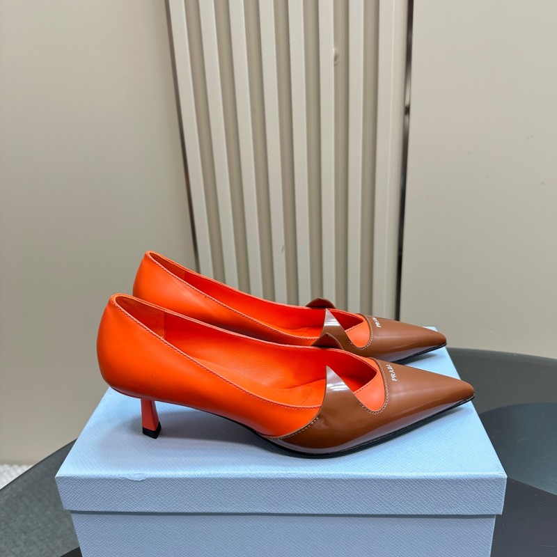 2025 Women Prada Orange Brown Leather Heels KFY00310