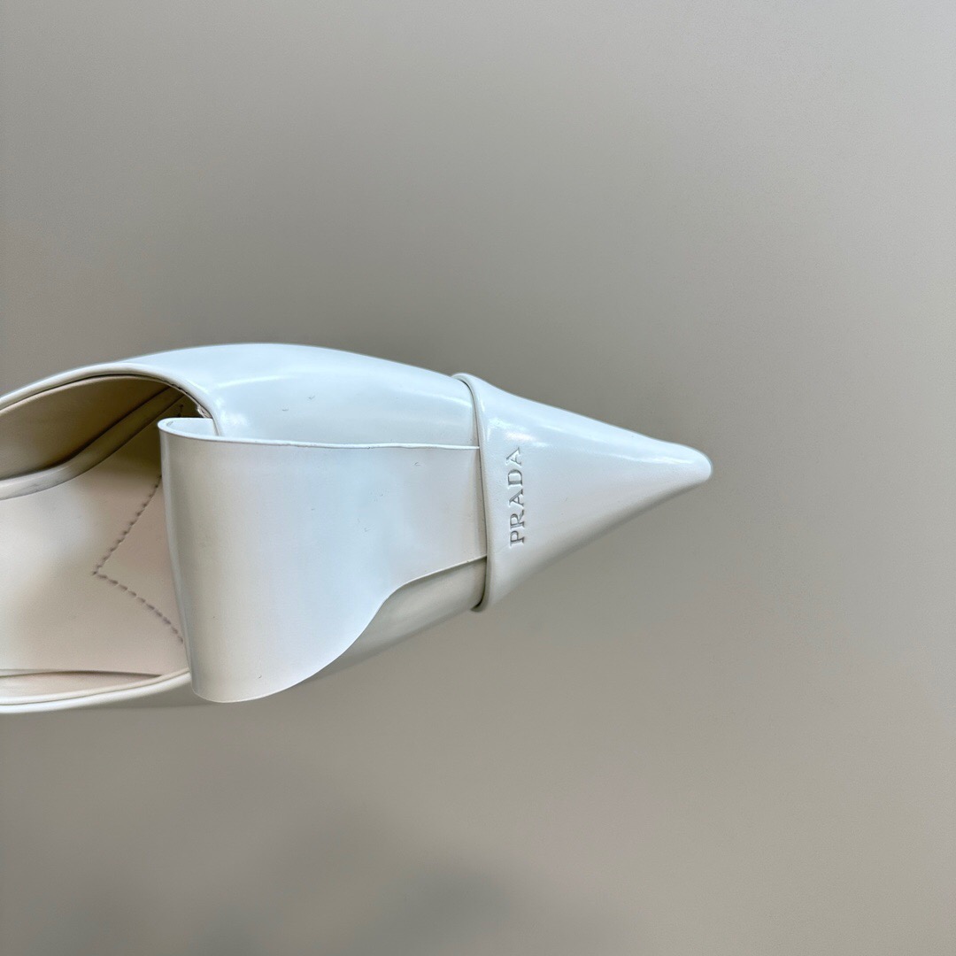2025 Women Prada White Leather High Heel Mules