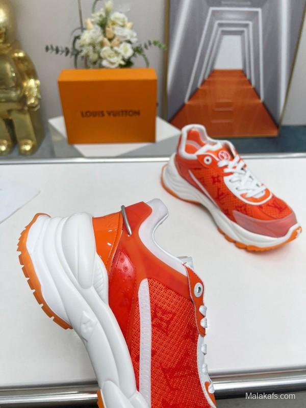 2025 Unisex Louis Vuitton Orange White Mesh Leather Sneakers LY00340(F)/LY00341(M)
