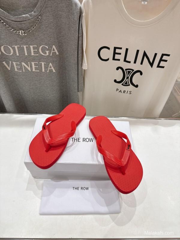 2025 Women The Row Red Rubber Flip Flops Casual Summer Sandals High-Quality Molded Sole KFY00160(F)