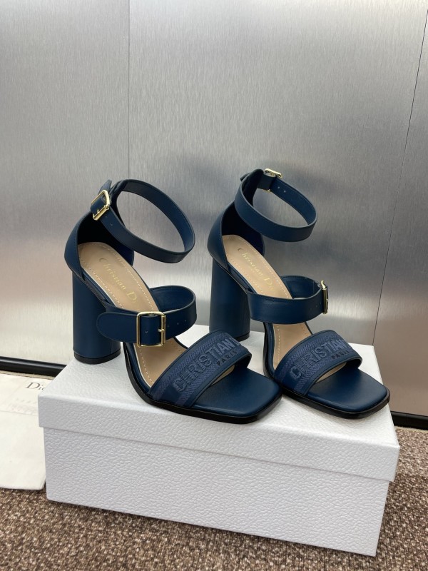 2025 Women Dior Blue Leather Suede High Heel Sandals