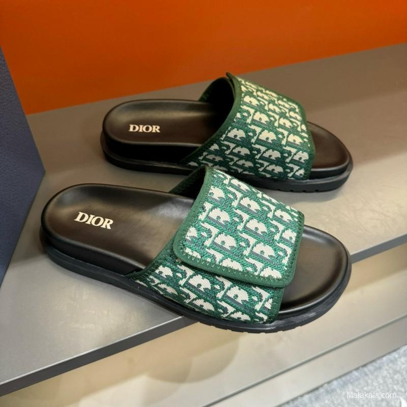 2024 Slippers Dior Green Canvas Slippers MJ00180