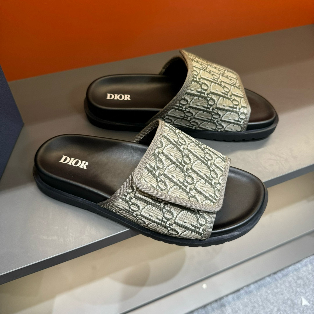 2024 Dior beige black fabric slippers MJ00180