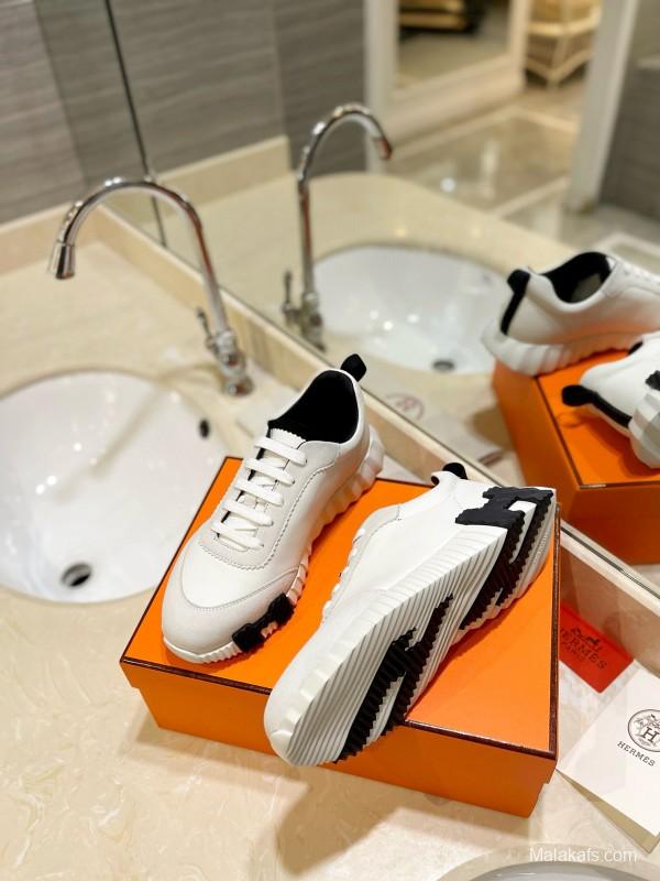 2024 Unisex Hermès white black leather sneakers