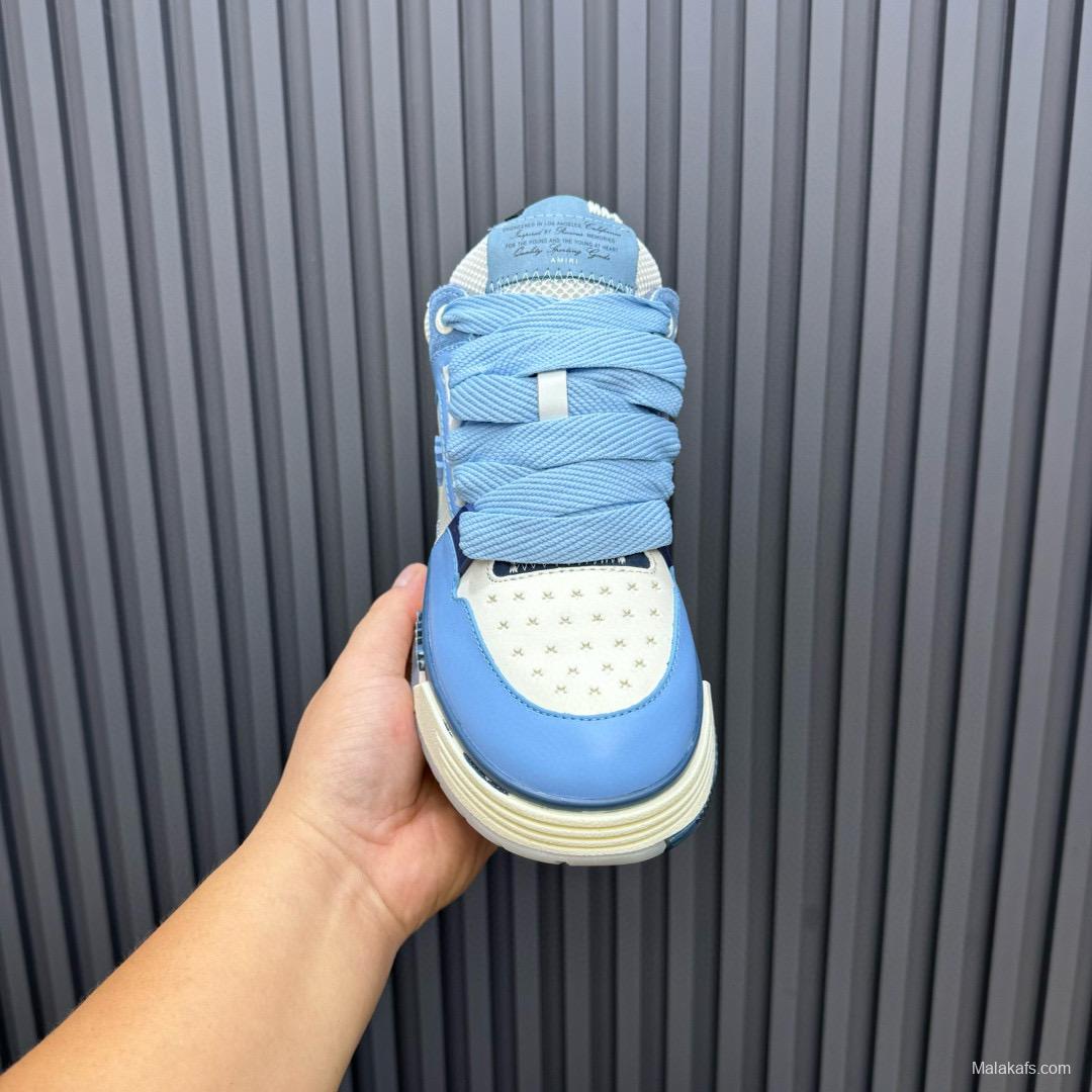 2024 Unisex Amiri Light Blue White Leather Sneakers MJ00360