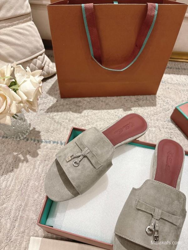 2025 Women LP Brown Suede Slippers LY00370