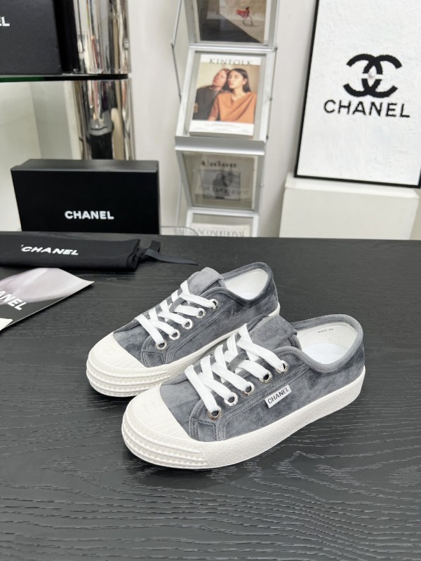 2025 Women Chanel Grey Canvas Casual Sneakers LY00230