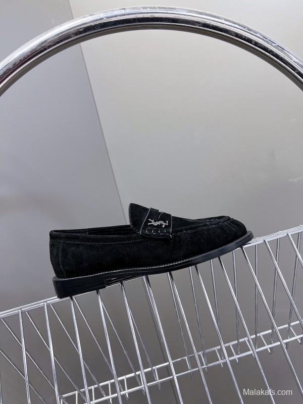 2025 Women Yves Saint Laurent Black Suede Loafers