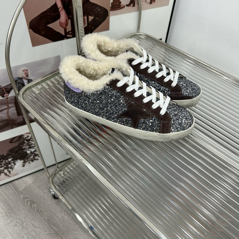 2025 Women GGDB Black Silver Glitter Leather Sneakers MJ00260
