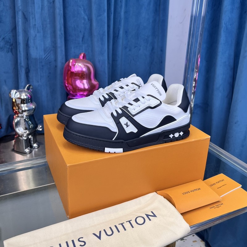 2025 Unisex Louis Vuitton White Black Leather Sneakers