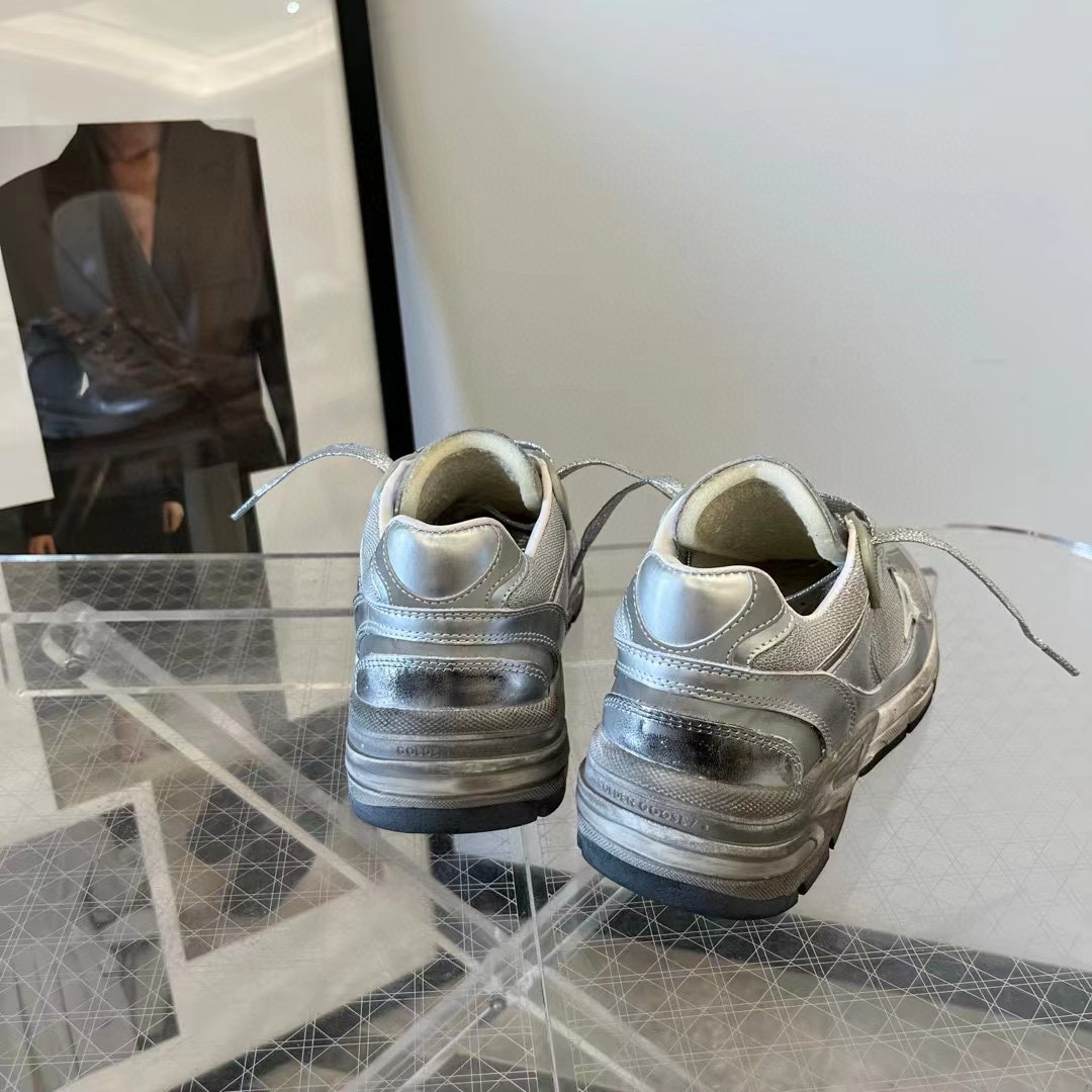 2024 Unisex GGDB Silver Mesh Leather Sneakers