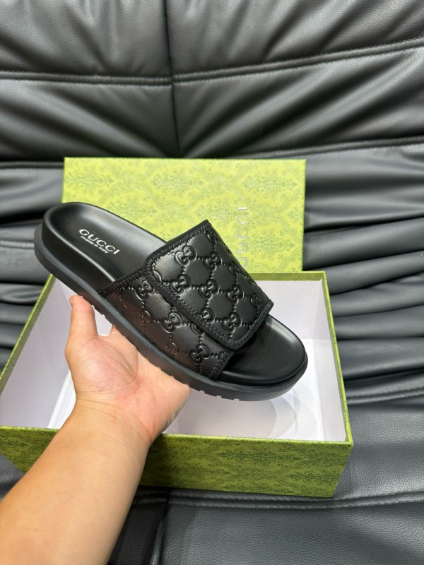 2024 Slippers Gucci Black Leather Slippers MJ00200