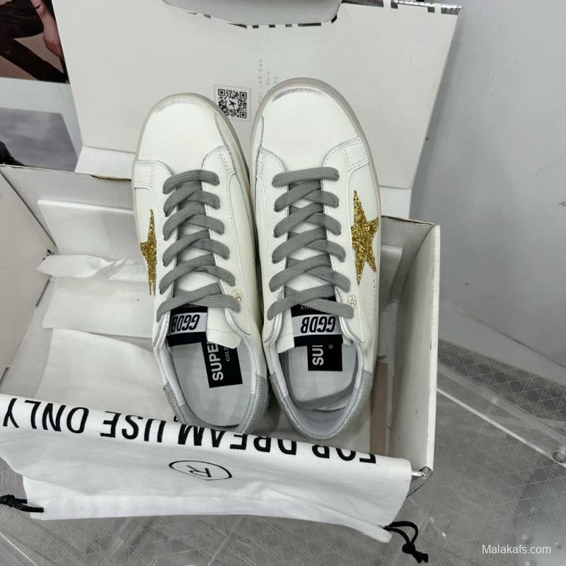 2025 Women GGDB White Gold Glitter Leather Sneakers