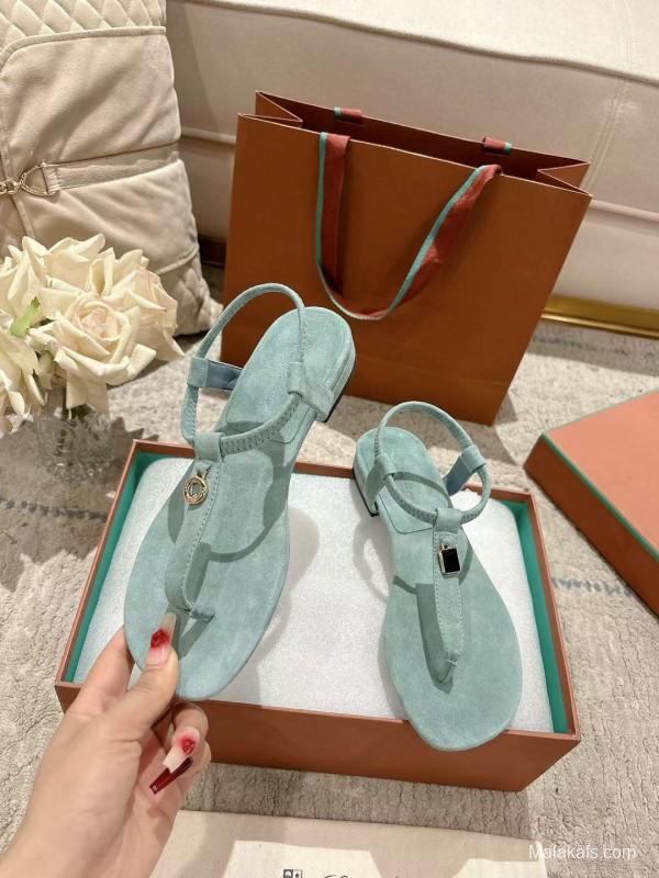 2025 Women LP Light Blue Suede Sandals LY00250