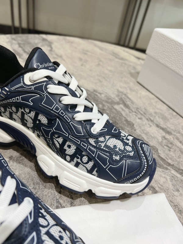 2025 Women Dior Navy White Fabric Sneakers