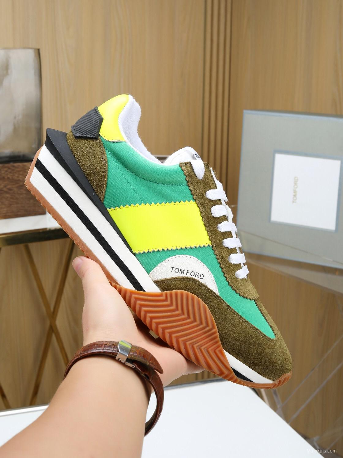 2025 Unisex TOM FORD Green Yellow Suede Nylon Sneakers LY00360(F)/LY00370(M)