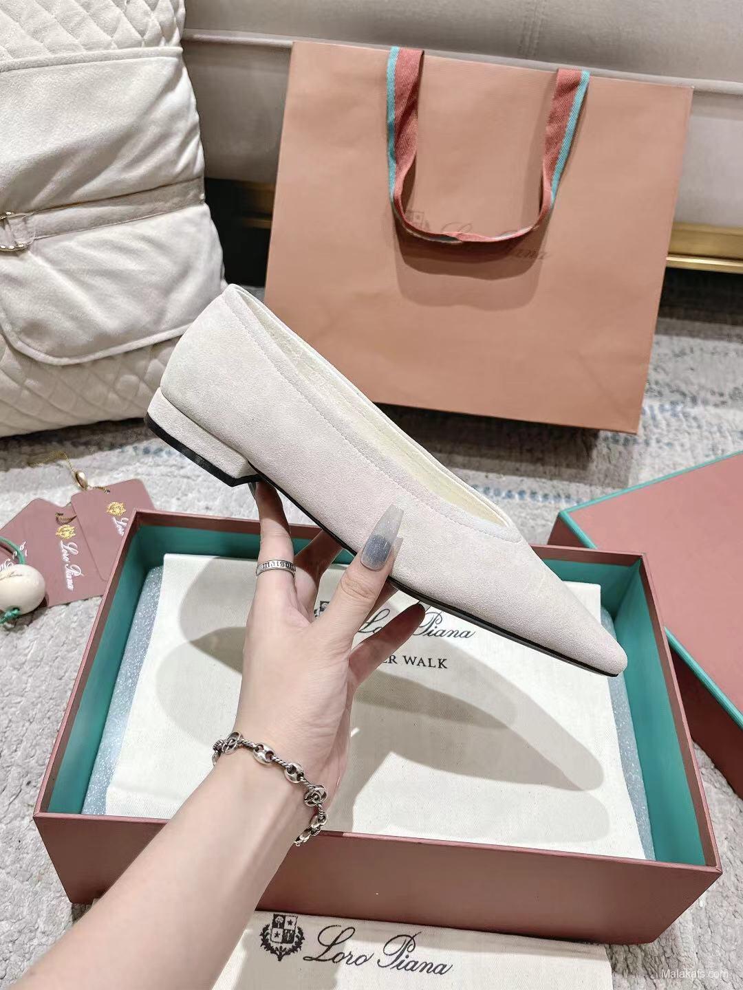 2025 Women LP Beige Suede Ballet Flats LY00320