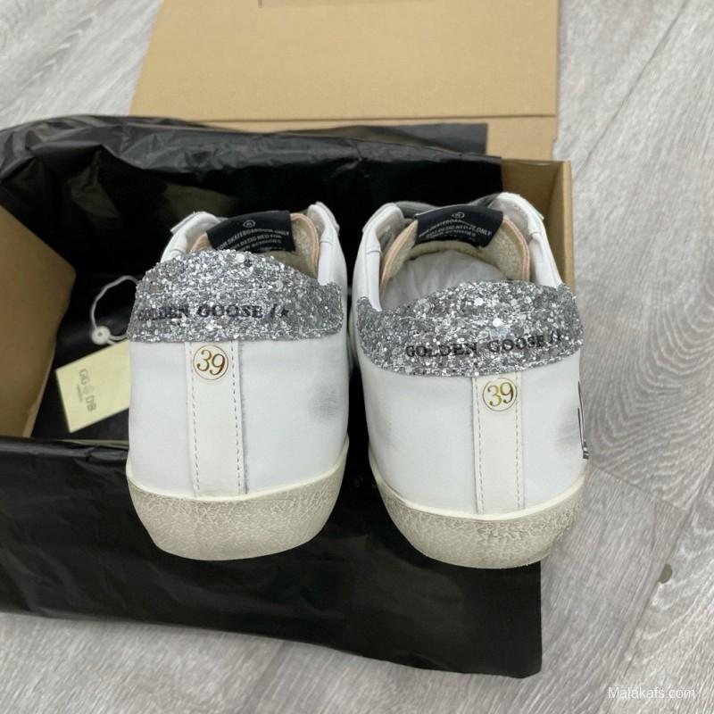 2025 Women GGDB White Silver Leather Suede Sneakers