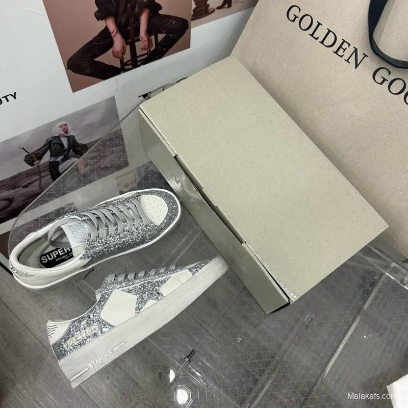 2024 Women GGDB Silver Glitter Leather Sneakers