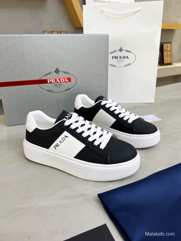 2024 Unisex Prada Black White Leather Sneakers MJ00310