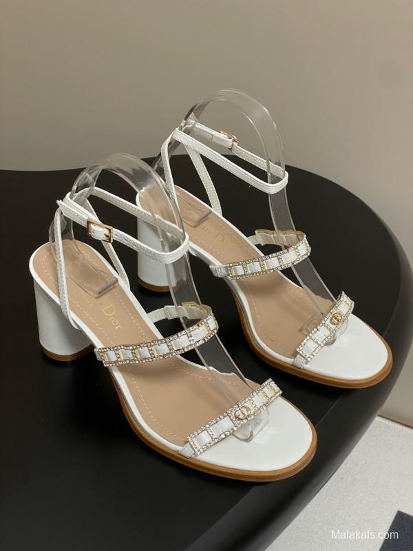 Dior D-lssime Heeled Sandals with Crystal Embellishments and Cross Straps - 2025SS