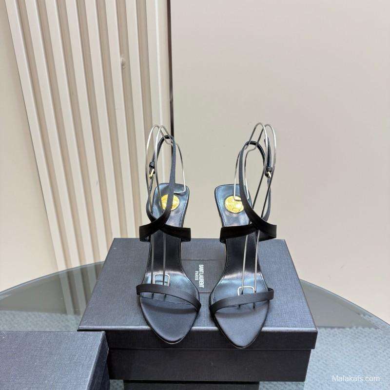 2025 Women Yves Saint Laurent Black And Gold Wedge Sandals Premium Leather Elegant Design LY00360(F)