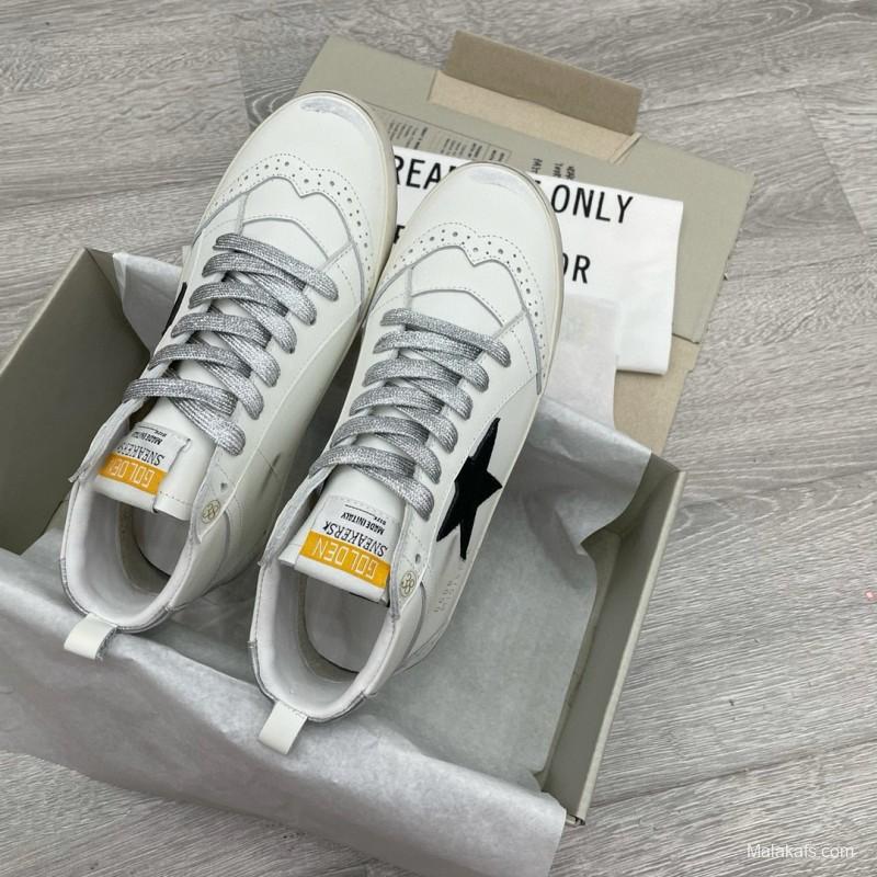 2024 Women GGDB White Black Leather Mid Star High Top Sneakers MJ00300