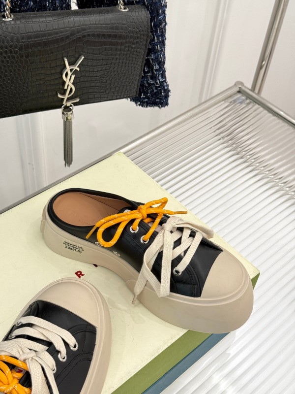 2025 Women YSL Saint Laurent Black White Leather Platform Sneakers Yellow Lace LY00360(F)