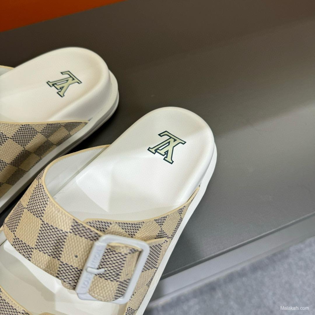 2024 Slippers Louis Vuitton White Beige Canvas Slippers