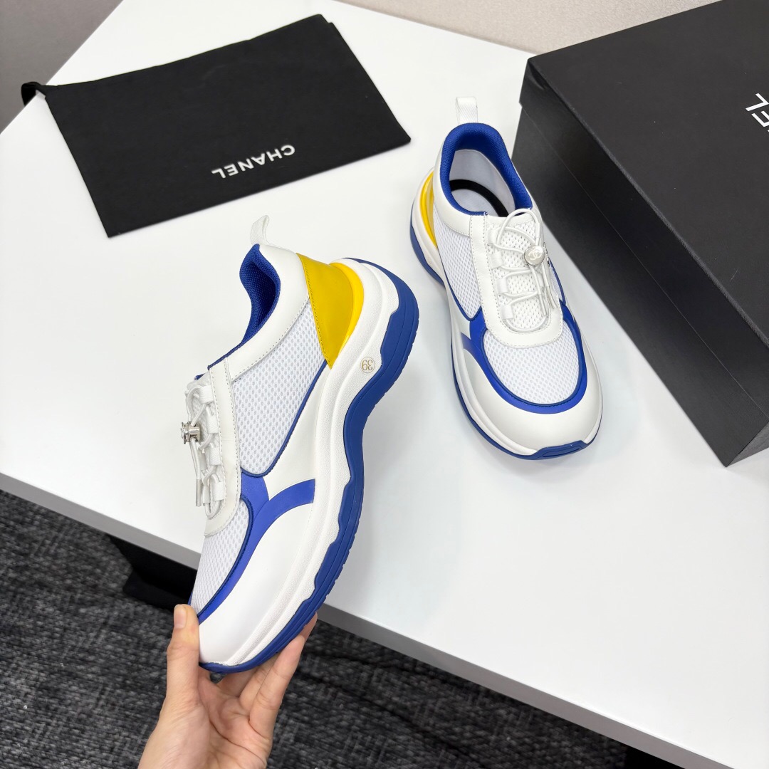 2025 Unisex Chanel White Blue Yellow Silk Leather Casual Sneakers Sports Shoes