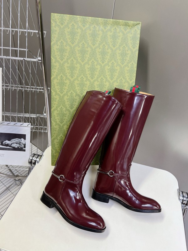 2024 Women Gucci Burgundy Leather Boots