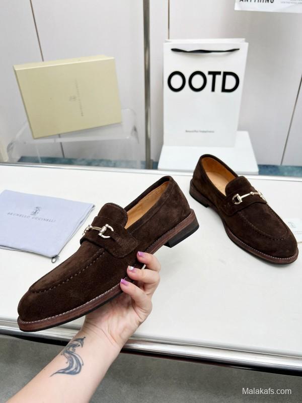 2024 Men Brunello Cucinelli Brown Suede Leather Loafers