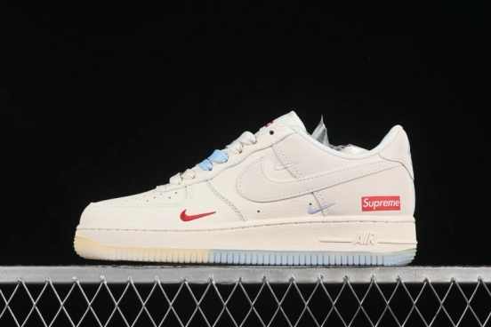 Nike Air Force 1 '07 Low Supreme Collaboration Two-Tone Beige Blue Casual Skate Shoes - XX3168-179