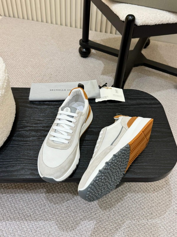 2025 Men Brunello Cucinelli White Orange Calfskin Leather Casual Sneakers AS00320