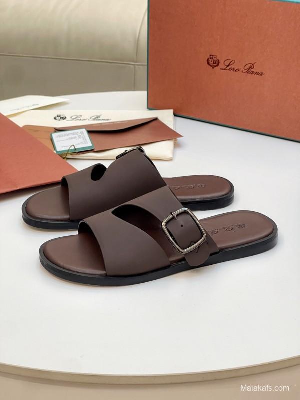 2025 Men Le Parmentier Brown Leather Slippers AS00250