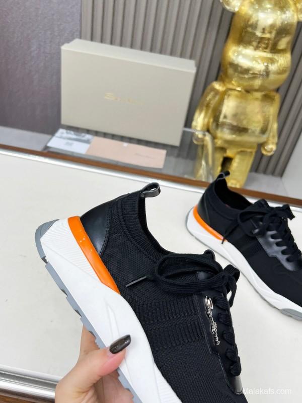 2025 Unisex Santoni Black Wool Blend Knit Mesh Sneakers AS00320