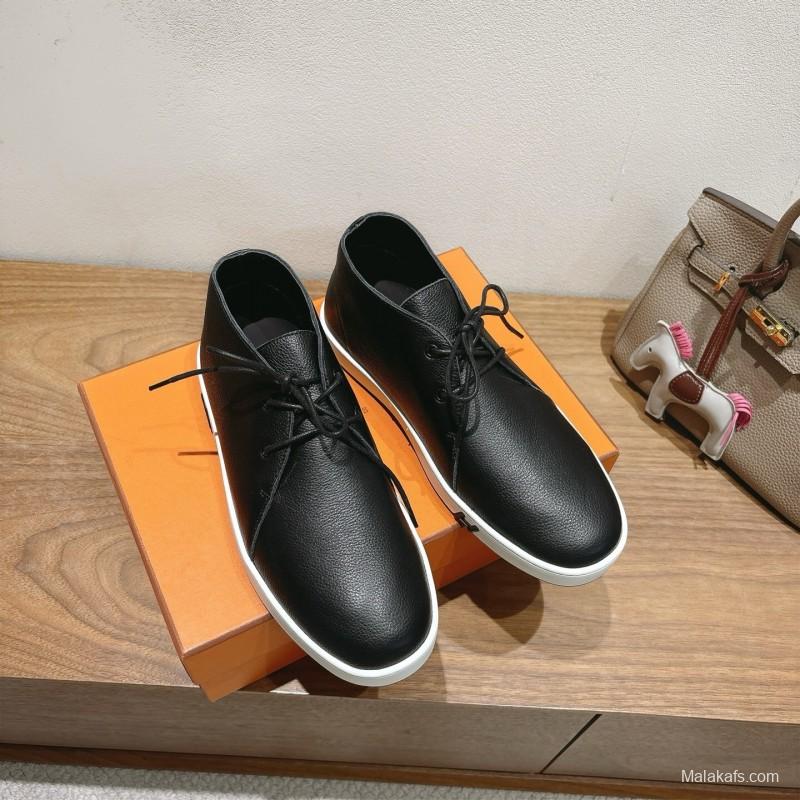 2025 Unisex Hermes Black White Leather Boots Classic Style