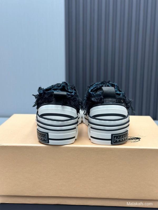 2025 Unisex XVESSEL Black Canvas Plimsolls Distressed Artistic AS00260
