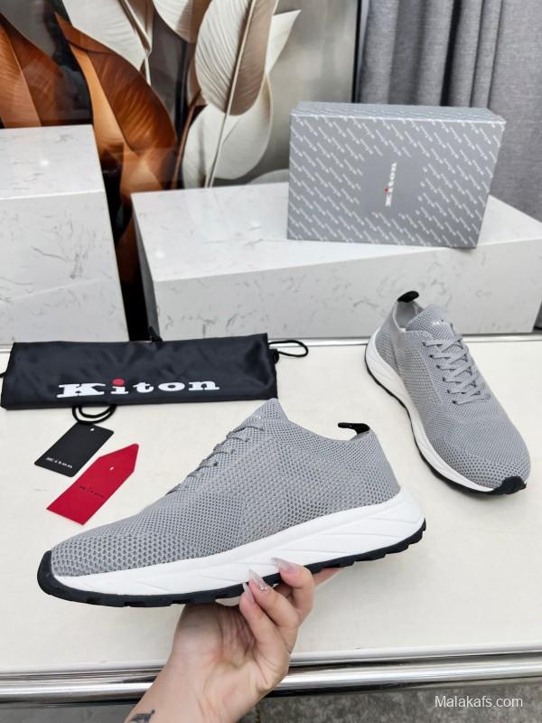 2025 Men Kiton Grey Knit Mesh Sneakers Lightweight Rubber Sole AS00320